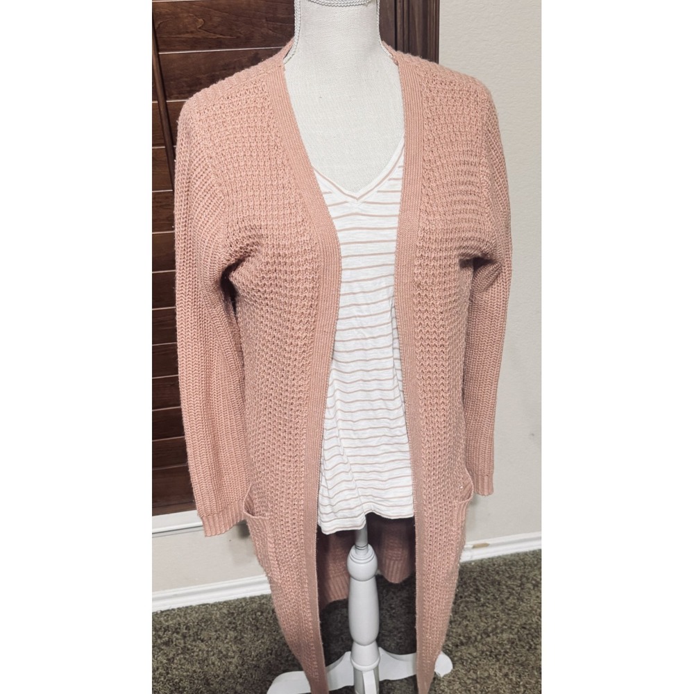 Peach Knit Cardigan Longline Duster chunky with matching top sz L/XL pockets